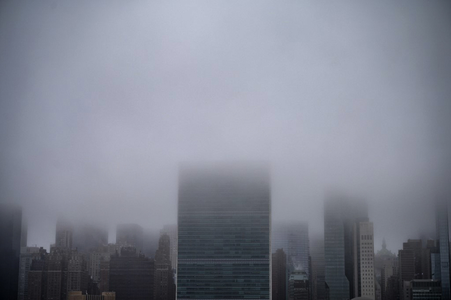 In this file photo taken on March 24, 2022 A general view shows the United Nations (UN) building in New York. The United Nations launched a task force on March 31, 2022, to pressure businesses to keep their emissions-cutting promises instead of masking progress with feel-good 