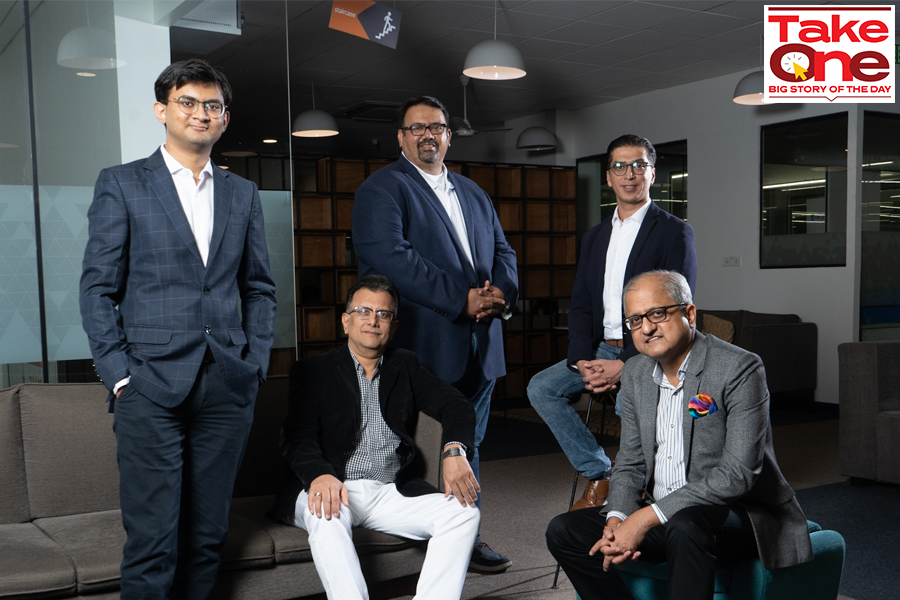 From left to right: Vatsal Kanakiya, Yagnesh Sanghrajka,Sanjay Mehta, Shashank Randev & Ninad Karpe, Co-Founders of 100X VC at their office in Vikhroli, Mumbai.
Image: Neha Mithbawkar for Forbes India