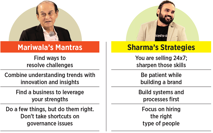 Harsh Mariwala(right), Marico chairman and ace investor, and Tarun Sharma, co-founder of D2C startup mCaffeine
Image: Amit Verma
