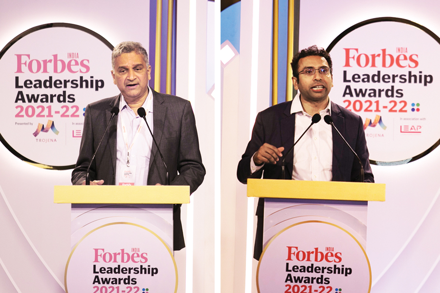 
Madan Sabnavis (left), chief economist, Bank of Baroda, and Saurabh Mukherjea, founder and CIO, Marcellus Investment Managers at the debate
Image: Madhu Kapparath