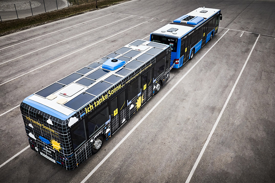 
A first solar-powered test bus is expected to hit the streets of Munich this year.
Image: Courtesy of Sono Motors 
