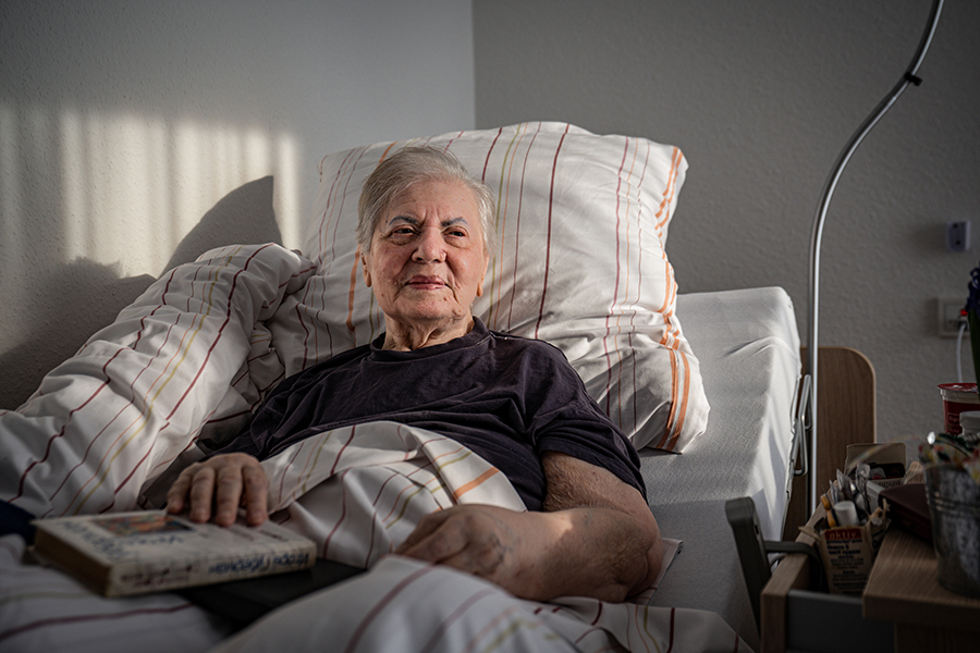 Galina Ploschenko, a Holocaust survivor from Ukraine, in her room at the AWO senior care center in Hanover, Germany, April 25, 2022. A rescue mission organized by two Jewish groups is trying to get Holocaust survivors out of the war wrought by Russia’s invasion of Ukraine. (Lena Mucha/The New York Times)