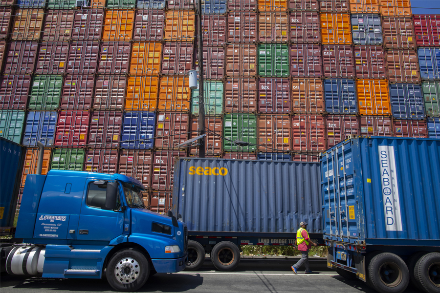 Shipping containers in Port Newark, N.J., on Aug. 3, 2022. The port at Newark is having to accommodate more than 200,000 empty containers. (Ashley Gilbertson/The New York Times)