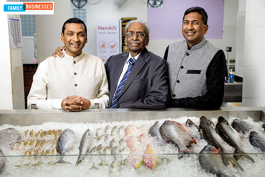 Both Narendra K Pasuparthy (left) and Naveen K Pasuparthy (right) came back from the US to join their father PS Nanda Kumar (centre) in the livestock farming business founded by him in 1963
Image: Selvaprakash Lakshmanan for Forbes India