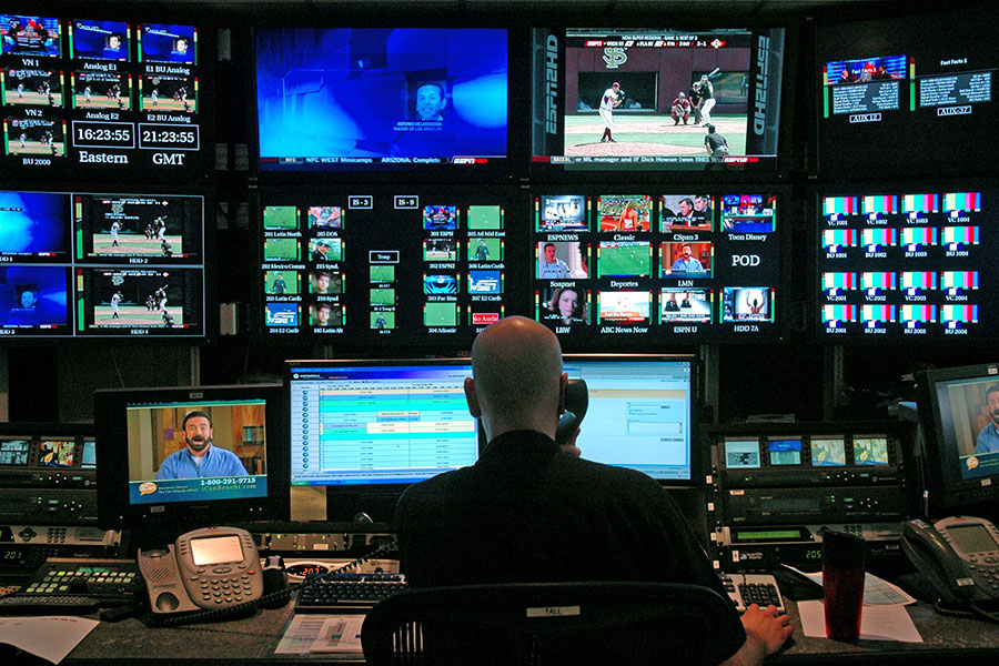 A control room at the ESPN headquarters in Bristol, Conn. on June 6, 2008. Disney is being pressured to spin off ESPN, the sports-focused division that has been its traditional profit engine. (George Ruhe/The New York Times)