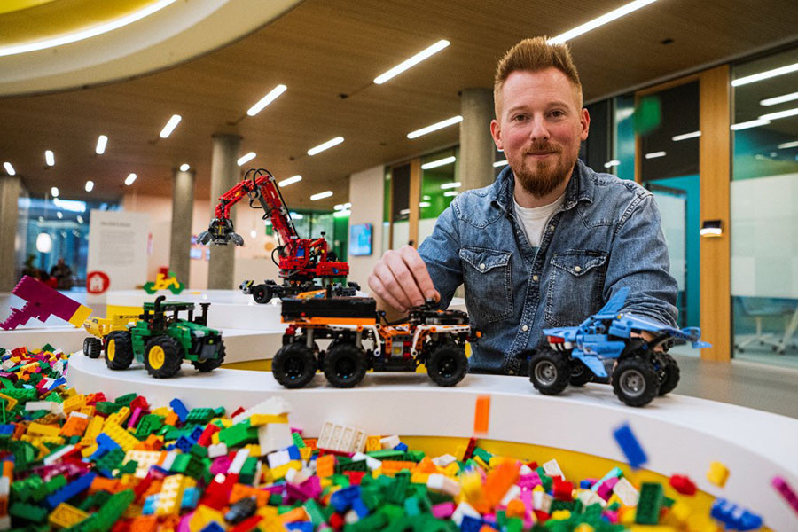 Lego designer Samuel Tacchi from France, 34, shows a few designs at the Lego campus in Billund, Denmark. Photo by Jonathan NACKSTRAND / AFP