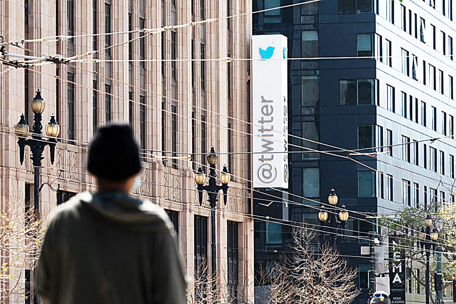 In this file photo taken on April 26, 2022 Twitter headquarters is seen in downtown San Francisco, California. Elon Musk pulled the plug on his deal to buy Twitter on July 8, 2022, accusing the company of 