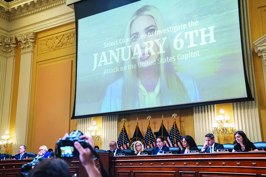 Video of testimony by Ivanka Trump is played during the seventh public hearing of the House Select Committee to Investigate the January 6 Attack on the U.S. Capitol, on Capitol Hill in Washington, July 12, 2022. (Haiyun Jiang/The New York Times)