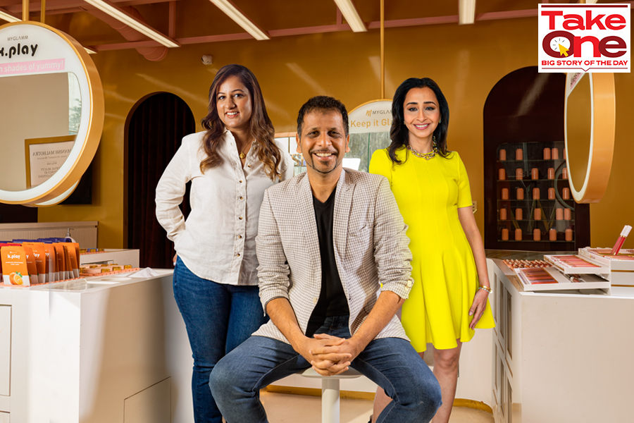 (from Left) Naiyya Saggi, Co-Founder, Good Glamm Group; founder & CEO, BabyChakra; Darpan Sanghvi, founder & group CEO, Good Glamm Group; founder & CEO, MyGlamm and Priyanka Gill, co-Founder, Good Glamm Group, founder & CEO, POPxo & Plixxo<br><br>