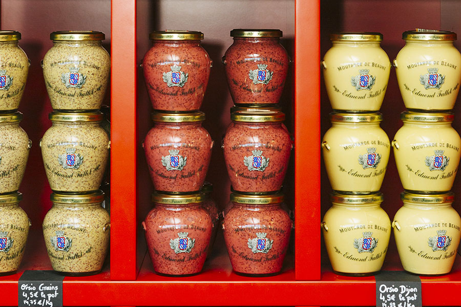Shelves at a mustard factory’s shop in Beaune, France on Sept. 21, 2015. A perfect storm of climate change, a European war and Covid have left the French scrambling for alternatives to Dijon mustard, in short supply in the summer of 2022. (Alex Cretey Systermans/The New-York Times)