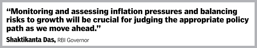 The six-member rate-setting panel has cautioned that inflation is likely to remain above the upper tolerance band of 6 per cent until December.
Image: Indranil Mukherjee / AFP 