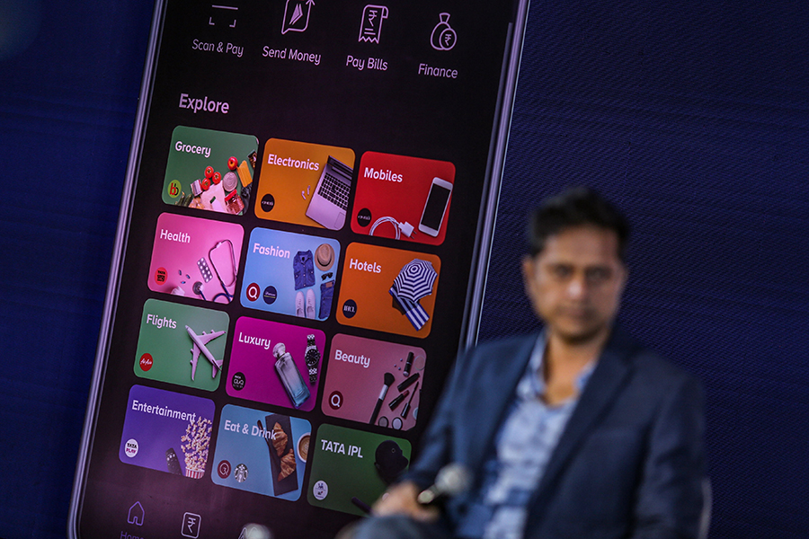 
The Tata NEU app displayed during a news conference in Mumbai, India, on Thursday, April 14, 2022. Tata Digital Pvt.'s digital services platform, Tata Neu, will have in-house brands including Croma, Westside, AirAsia India, the Taj chain of luxury hotels and BigBasket, according to the group's website.
Image: Dhiraj Singh/Bloomberg via Getty Images
