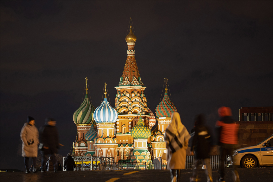 File image of Saint Basil's Cathedral on Red Square at night in Moscow.
Image: Andrey Rudakov/Bloomberg 