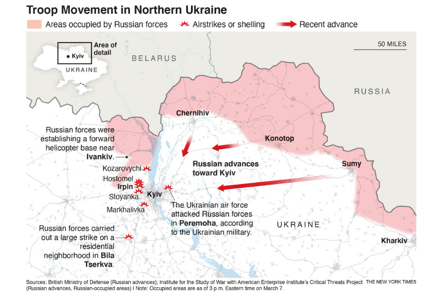 A look at areas under Russian control, and major battlefronts, during Russia's invasion of Ukraine as of the night of March 4. 