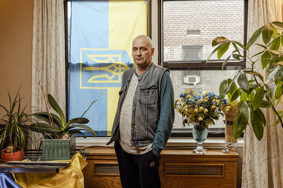 Ivan Danyliuk, a waiter at Veselka, the popular Ukrainian restaurant in Manhattan, at his home in Queens on Tuesday, March 8, 2022. Danyliuk is among a growing number of Ukrainians in New York and across the country, many of whom have never fired a weapon, who are heeding Ukrainian President Volodymyr Zelensky’s call to join the front line against Russia. (Sasha Maslov/The New York Times)