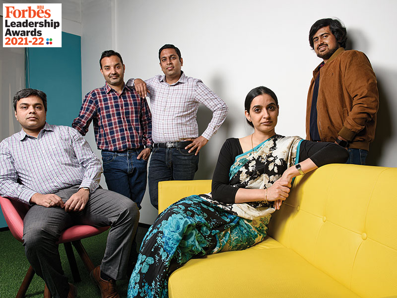 Team OfBusiness (from left): Asish Mohapatra, Bhuvan Gupta, Nitin Jain, Ruchi Kalra (seated) and Vasant Sridhar
Image: Amit Verma
