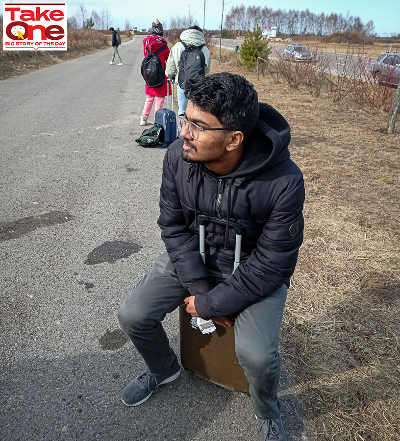 Mohit Malekar, a second-year Indian medical student from Lviv Medical University waits to get through at Budomeriz check point on the Ukraine border. March 1, 2022