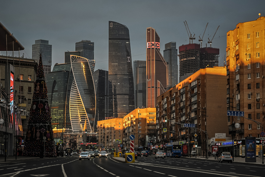 Moscow's financial district in Russia on Nov. 24, 2021. The Russian government owes about  billion in dollar- and euro-denominated debt, while Russian corporations owe about 0 billion in foreign-currency debt. (The New York Times) 