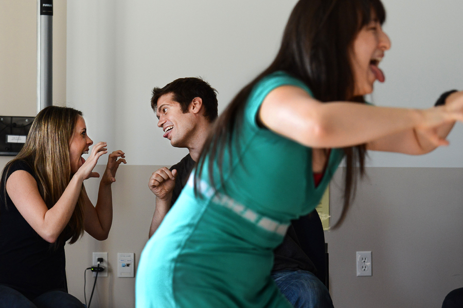 A file photo of laughing yoga therapy run by instructor Helen Fong (right) at InteRACT, an intensive, adult aphasia program with speech and language therapy. Laughing yoga is induced, voluntary laughter believed to have therapeutic benefits for mind and body after prolonged, stressful situations. (Credit: Linda Davidson / The Washington Post via Getty Images)