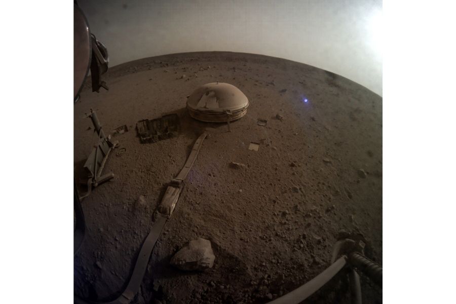 A photo provided by NASA and JPL-Caltech shows the area in front of the InSight Mars lander on Monday, May 16, 2022. The stationary robotic probe on Mars has been steadily growing weaker as dust accumulates on its solar panels. Image: NASA/JPL-Caltech via The New York Times