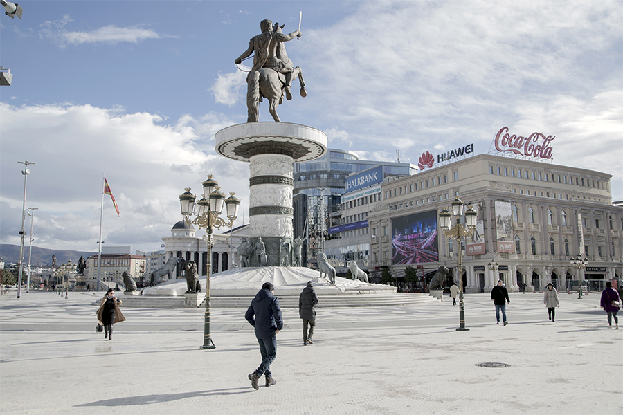 Downtown Skopje, the capital of North Macedonia, on Feb. 27, 2020. North Macedonia and Albania are the farthest along as full-fledged candidates for European Union membership. (Loulou d'Aki/The New York Times)