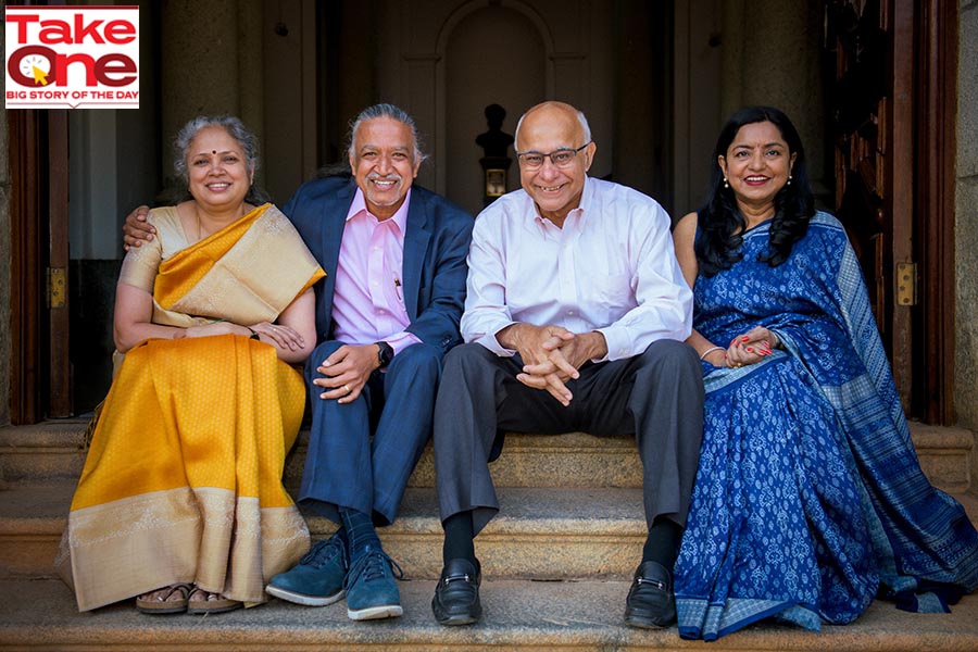 (From left) Radha Parthasarathy, N S Parthasarathy, Subroto Bagchi and Susmita Bagchi. Image: Mayur Channagere / AGNA