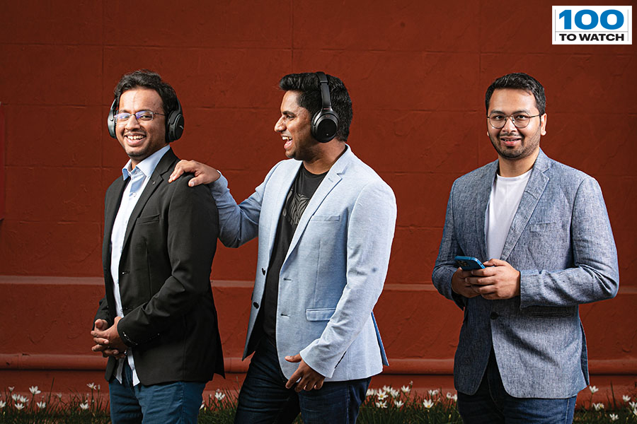 (From left) Prateek Dixit, Nishanth KS and Rohan Nayak, co-founders, Pocket FM
Image: Selvaprakash Lakshmanan for Forbes India