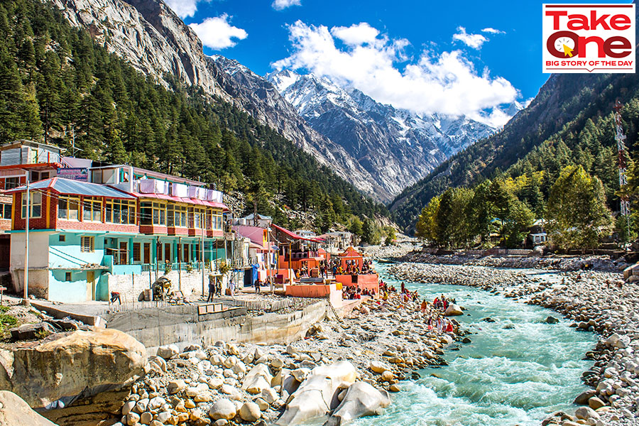 Gangotri town by the side of Bhagirathi river, the origin of the River Ganges and seat of the goddess Ganga  Image: Mrinalpal / Shutterstock.com