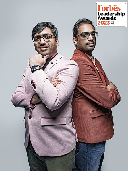 Pawan Kumar Chandana (left) and Naga Bharath Daka, co-founders, Skyroot Aerospace
Image: Madhu Kapparath

