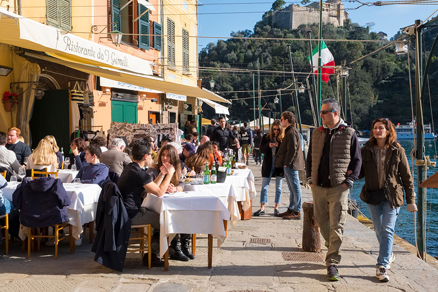 Portofino, Italy: Diners at a quayside restaurant in the town of Portofino, Italy.
Image: Shutterstock 