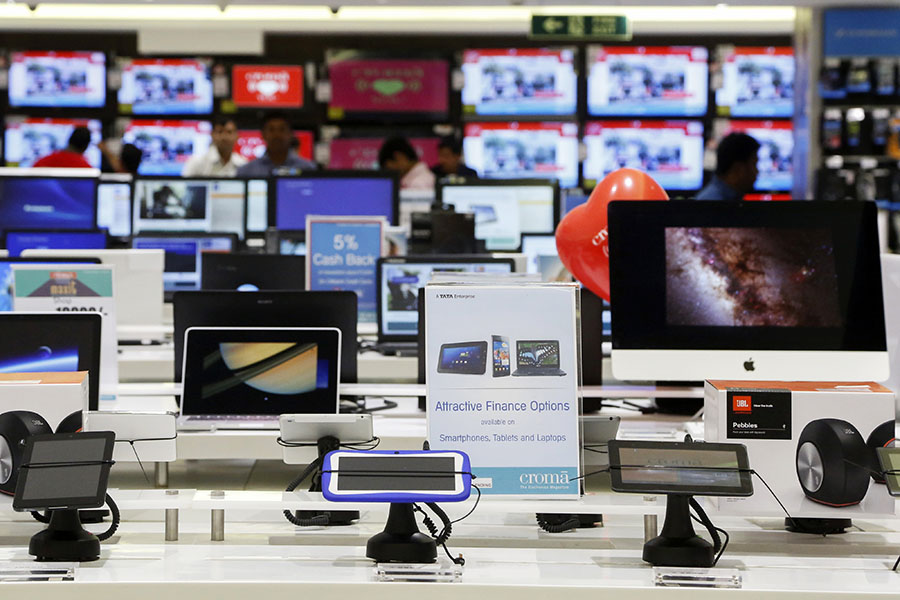 (File photo) A general view shows the aisles at Croma’s 101st electronics megastore, operated by Tata Group’s Infiniti Retail unit, in Mumbai, India. Image: Vivek Prakash/Bloomberg via Getty Images