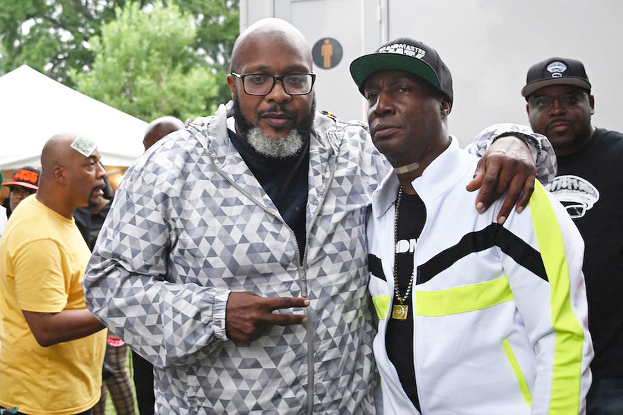 US rapper Chubb Rock (L) and DJ and producer Grandmaster Flash (R) at the 50 years of Hip-Hop Grandmaster Flash and friends 