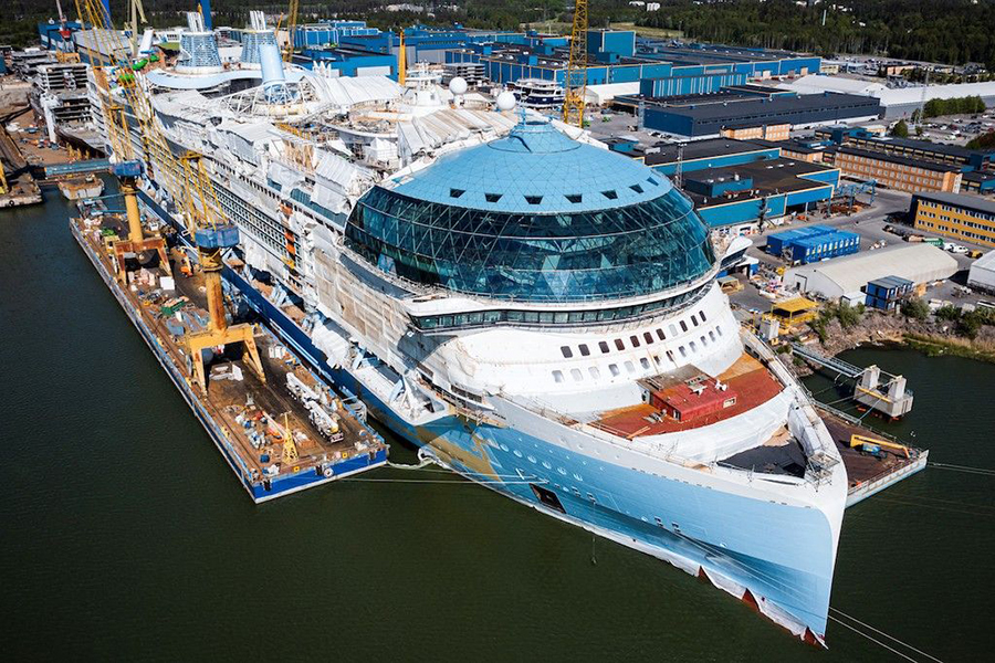 Royal Caribbean's luxurious new vessel Icon of the Seas is nearing completion in the Turku shipyard on Finland's southwestern coast, its maiden voyage scheduled for January 2024.
Image: Jonathan Nackstrand / AFP 