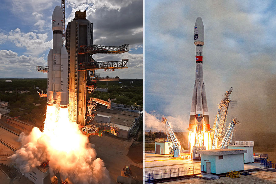 Chandrayaan-3 and Luna-25 take-off
Image: Chandrayaan 3: Courtesy ISRO and Luna-25: Handout / Russian Space Agency Roscosmos / AFP 