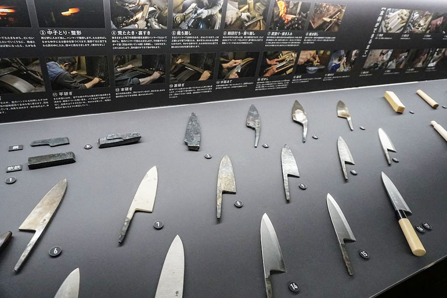Knives on display at the Sakai Traditional Crafts Museum in the city of Sakai, Osaka prefecture. Image: SAAD SAYEED / AFP