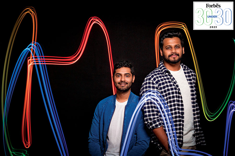 
(From left) Amrit Singh  and Mayank Kale’s Loop serves as a broker between a company and an insurance provider
Image: Mexy Xavier; Light painting: Neha Mithbawkar; Amrit Singh’s jacket: Brook Brothers