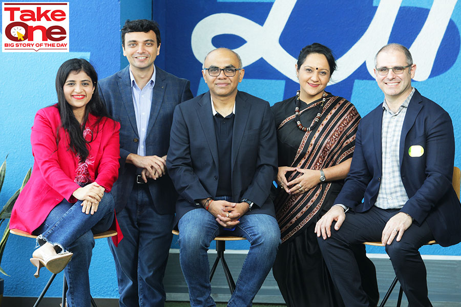Group picture of (L to R) Pooja Chhabria, Head of Editorial, LinkedIn APAC, Content & Growth, Ajay Datta, Head of Product, LinkedIn India, Ashutosh Gupta, India Country Manager, Ruchee Anand, Senior Director, Talent & Learning Solutions, LinkedIn India and Daniel Shapero, Chief Operating Officer, LinkedIn at Bangalore office.
Image: Selvaprakash Lakshmanan for Forbes India