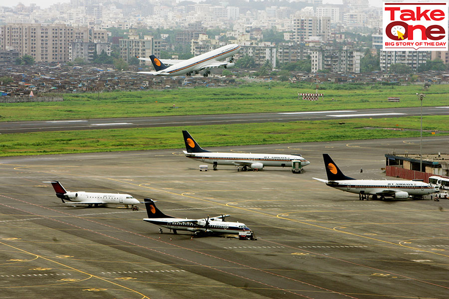 Jet Airways has not flown since April 2019 and is now targeting to take off as early as April 2023.
Image: Ritesh Uttamchandani/Hindustan Times via Getty Images