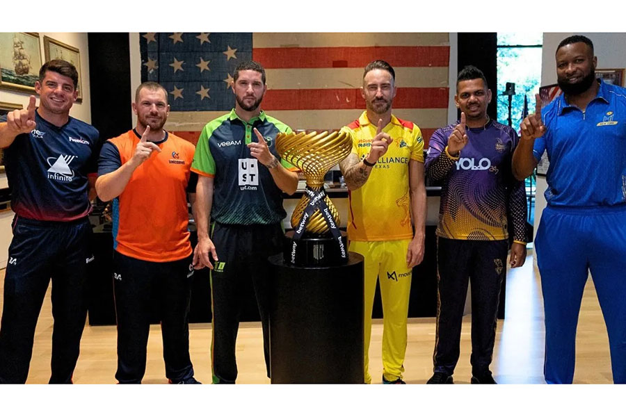 	Captains of the six MLC teams pose with the trophy ahead of the start of the tournament. Image: MLC, Twitter
