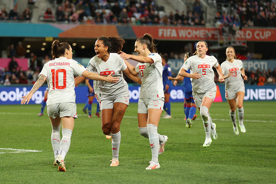 Ramona Bachmann (1st L) of Switzerland celebrates with teammates after scoring her team's first goal during the FIFA Women's World Cup Australia & New Zealand 2023 Group A match between Philippines and Switzerland at Dunedin Stadium on July 21, 2023 in Dunedin, New Zealand.
Image: Lars Baron/Getty Images