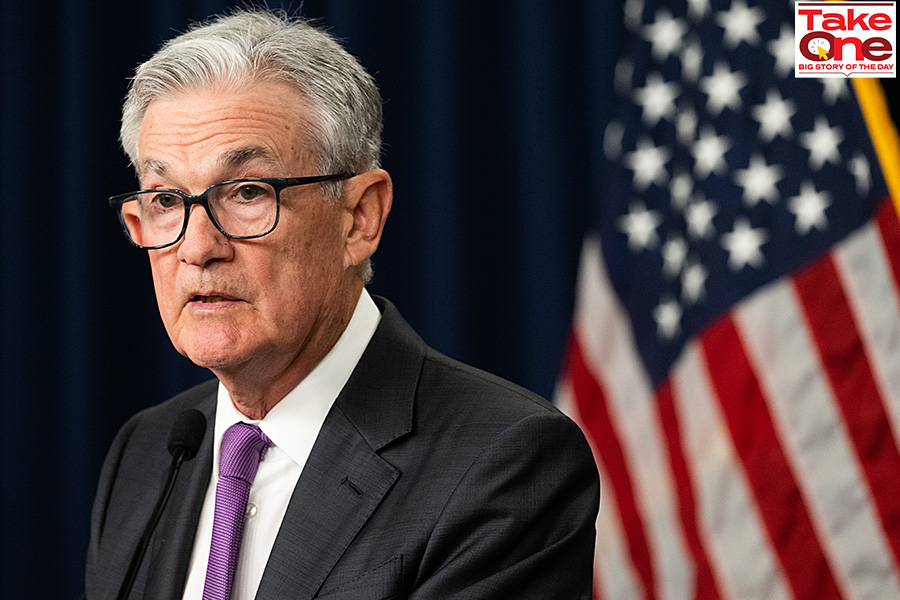 Federal Reserve Board Chairman Jerome Powell speaks during a news conference following a Federal Open Market Committee meeting, at the Federal Reserve in Washington, DC, on July 26, 2023.
Image: Saul Loeb / AFP
