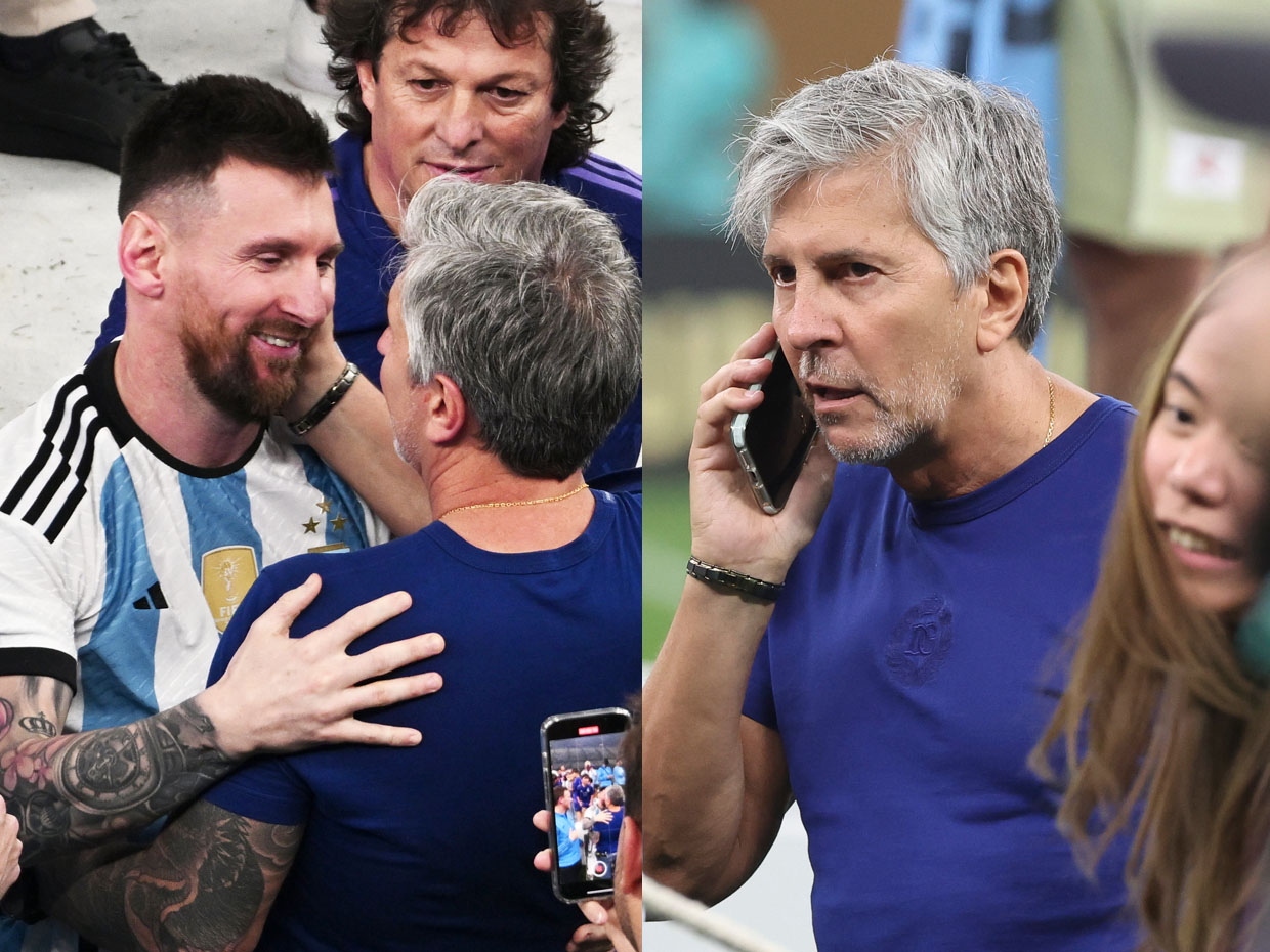 Argentina's Lionel Messi with his father Jorge Messi. Images: Robert Michael/dpa via Getty Images and  Jean Catuffe/Getty Images
