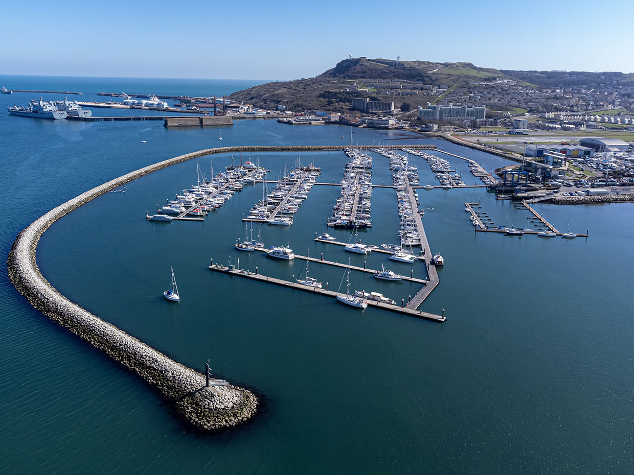 A view of the Portland marina and the Portland Harbour area in Dorset, the site selected by the UK Home Office for the docking of the migrant barge. 