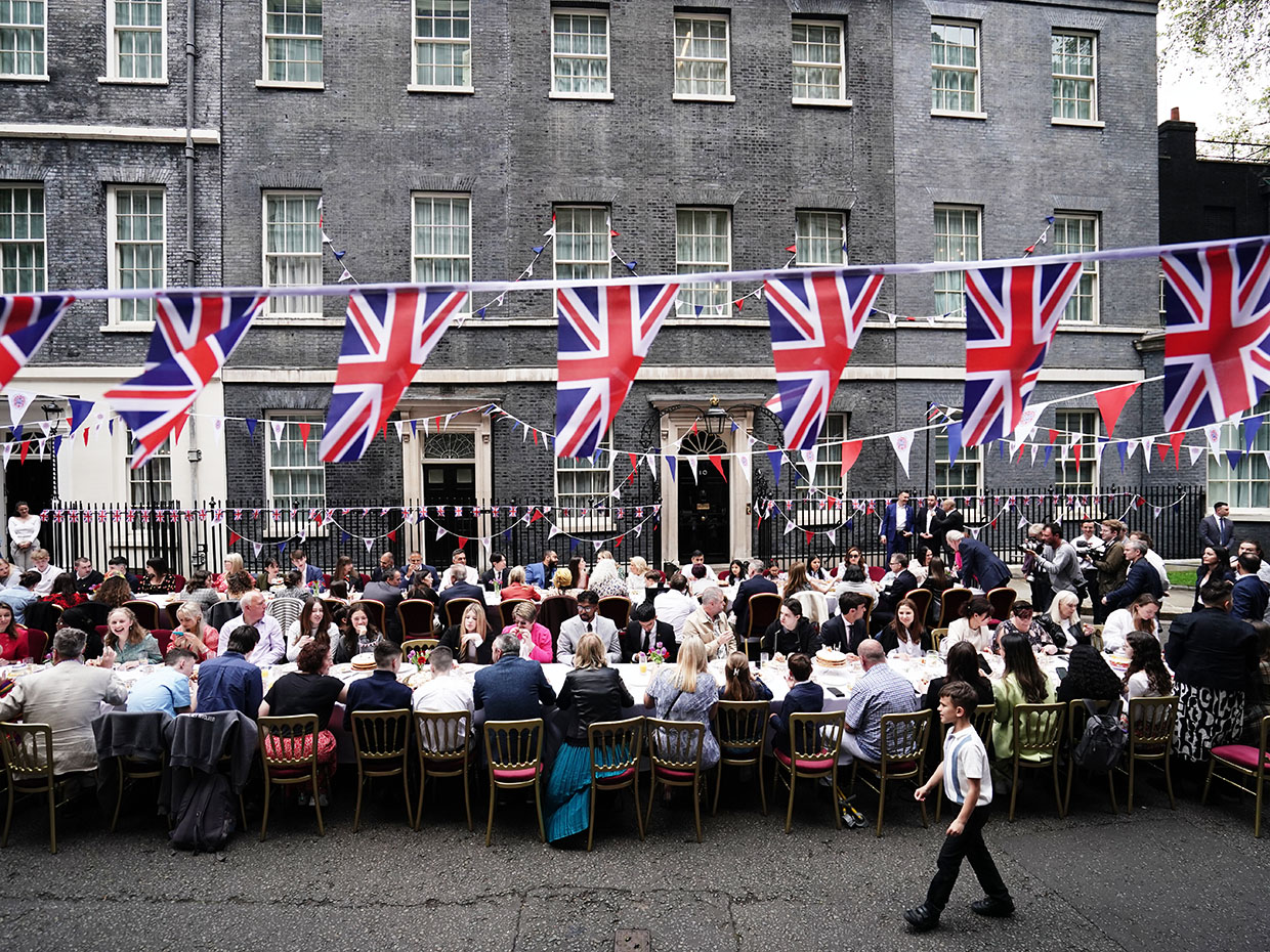 Prime Minister Rishi Sunak and wife, Akshata Murty, host a big lunch for Ukrainian refugees in the UK, among volunteers and youth groups, to mark the coronation of  King Charles III and Queen Camilla in Downing Street, London, on May 7, 2023.