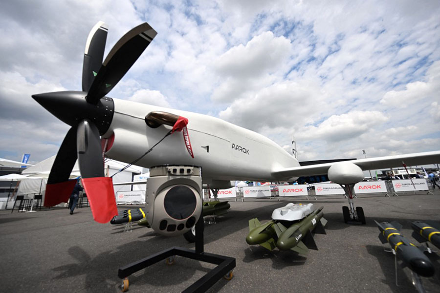 French company Turgis & Gaillard unveiled a military medium-altitude, long-endurance, unmanned air vehicle (UAV) named Aarok.