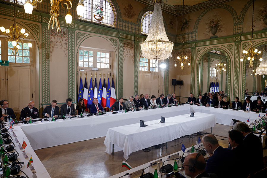 A conference on European air and missile defence, attended by French President Emmanuel Macron and EU defence ministers, on the sidelines of the International Paris Air Show, at the Hotel des Invalides in Paris.