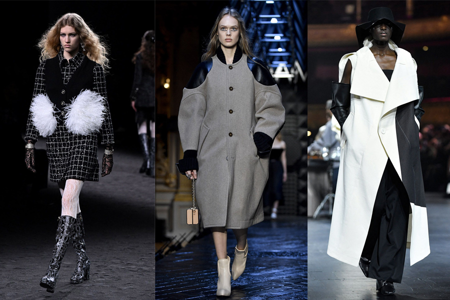 Coats, oversized and highlighted shoulders, and a black & white colorway, are among the key trends of the Paris fall-winter 2023 season shows.
Image:  Emmanuel Dunand/ Julien De Rosa/ AFP©
