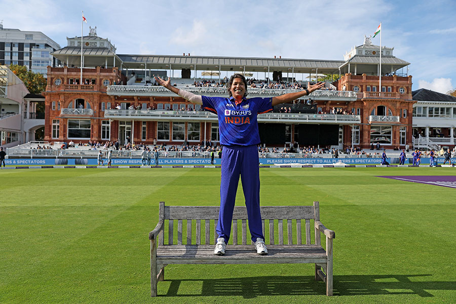 LONDON, ENGLAND - SEPTEMBER 24: Jhulan Goswami of India poses for the camera on her last game for India at Lord's Cricket Ground on September 24, 2022 in London, England.
Image: Christopher Lee - ECB/ECB via Getty Images 