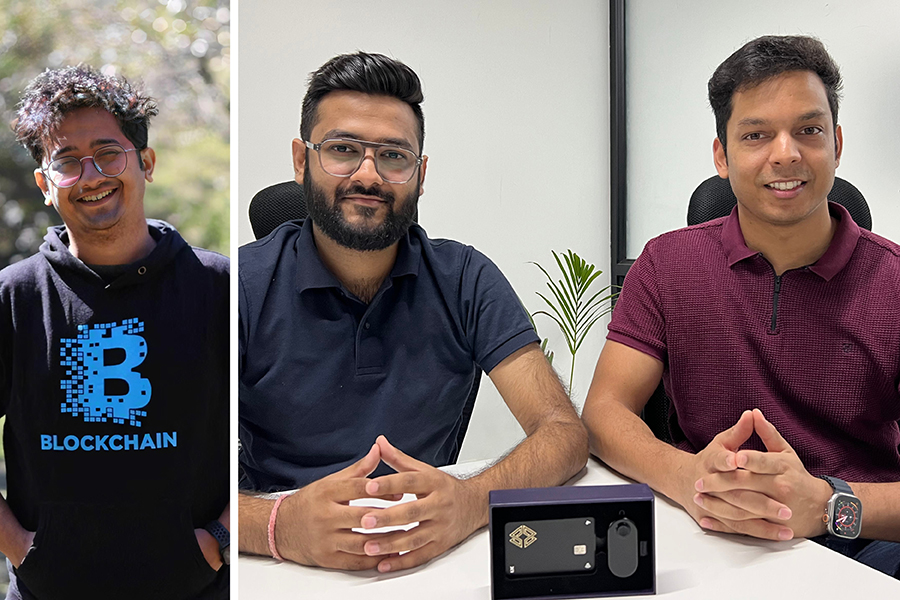 From left: Ayush Ranjan, co-founder of Huddle01, Rohan Agarwal and Vipul Saini, co-founders of Cypherock