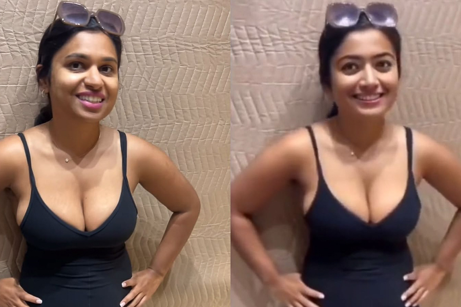 (L) Social media influencer Zara Patel in the original video. (R) The deepfake video of Rashmika Mandhanna